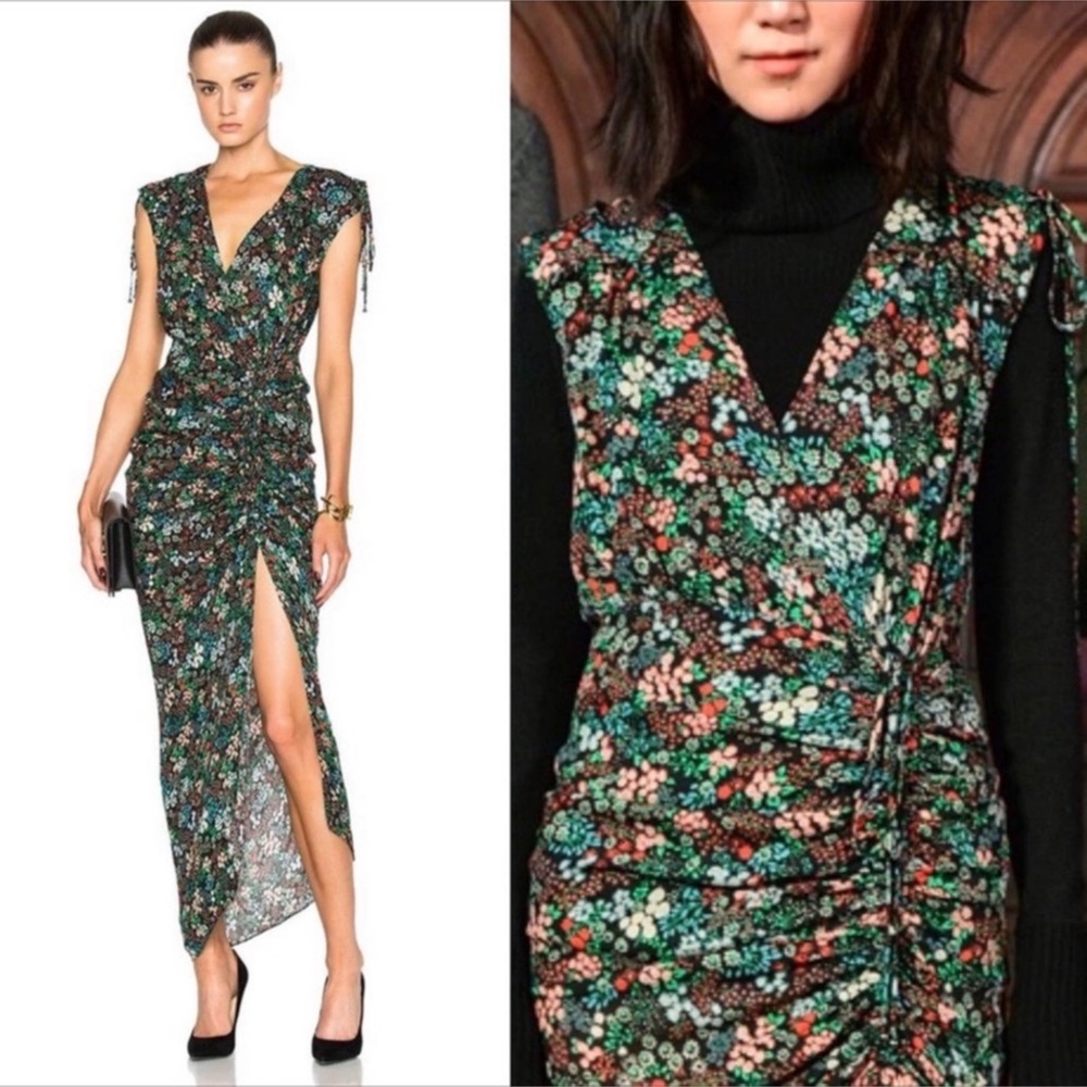 VERONICA BEARD Teagan Silk Ruched Midi Dress Sz 6